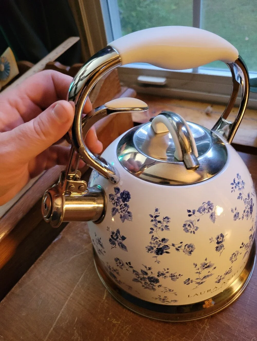 Laura Ashley China Rose Whistling Tea Kettle 10 Cup Stainless Steel Stovetop